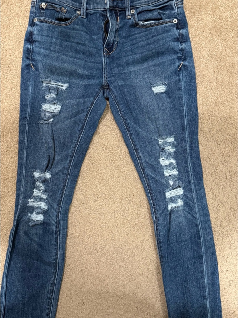 Express Women's Distressed Jeggings - Dark Blue Denim